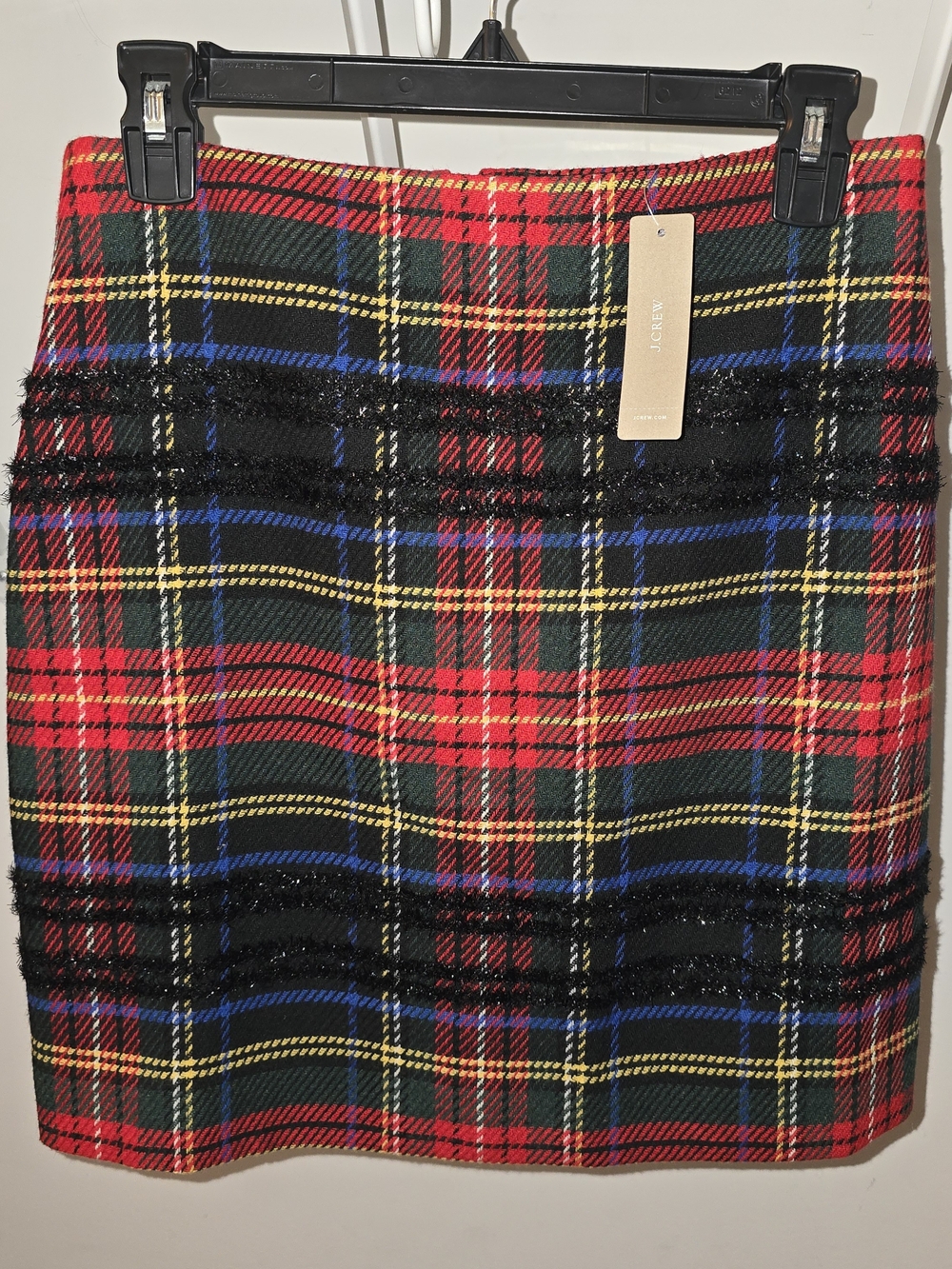 NWT J. Crew Lurex Stewart Tartan Plaid Mini Skirt Fringe Accent Size 4 K2126